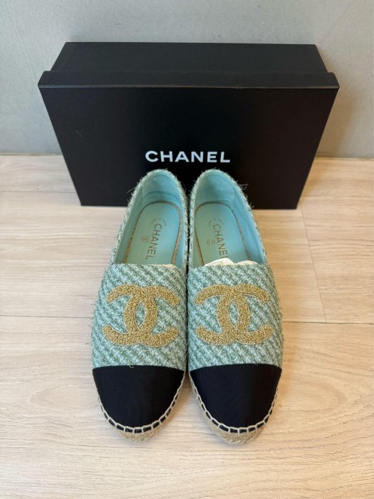 正品CHANEL香奈兒草編鞋-藍42