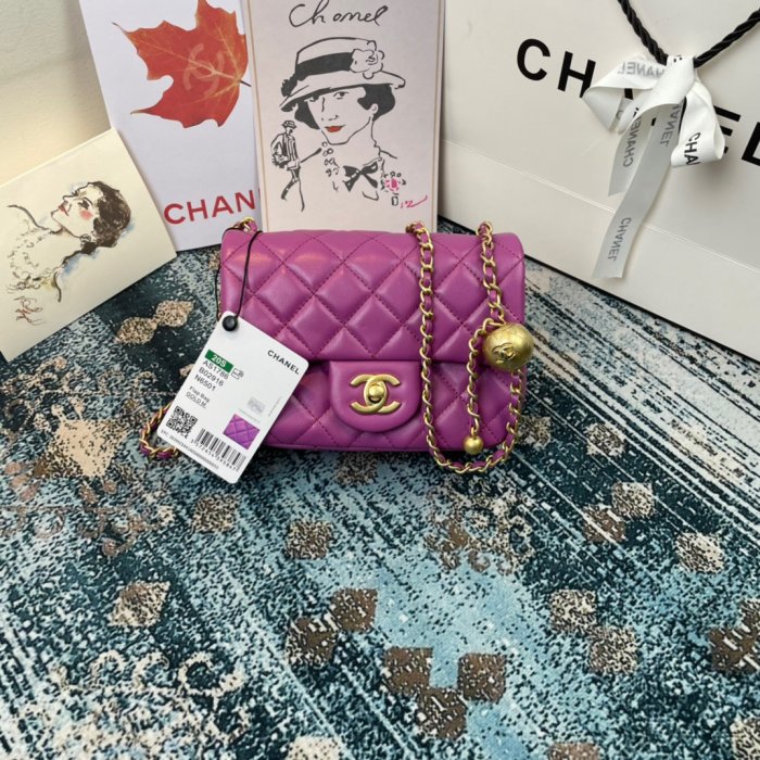 二手正品 CHANEL 爆款 粉色 小羊皮 Mini coco 18 金球 金鍊 方胖子 AS1786
