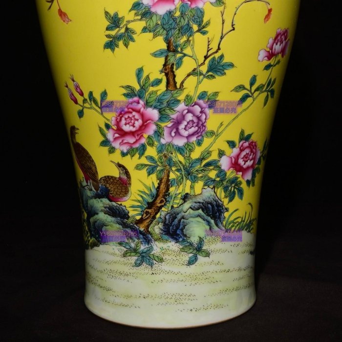 清乾隆年制黃底粉彩花鳥紋梅瓶，高32×19釐米22001641 青花五彩琺瑯彩