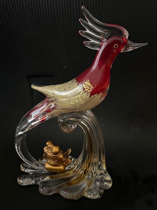 マルティグラス　硝子細工　鳳凰日本製 工芸ガラス　金彩 朱雀 守護獣 風水 馬爾蒂格拉斯工藝玻璃鳳凰金彩朱雀風水| Yahoo拍賣