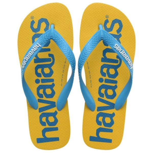 havaianas 哈瓦士 巴西人字拖 男款/女款 Logomania II 黃底藍字 涼鞋 拖鞋 夾腳拖 海灘鞋【南風百貨】