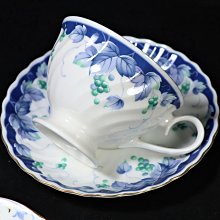 桑園の】日本骨瓷Narumi 鳴海/KEITO 燙金藍花/葡萄莊園下午茶杯盤組兩