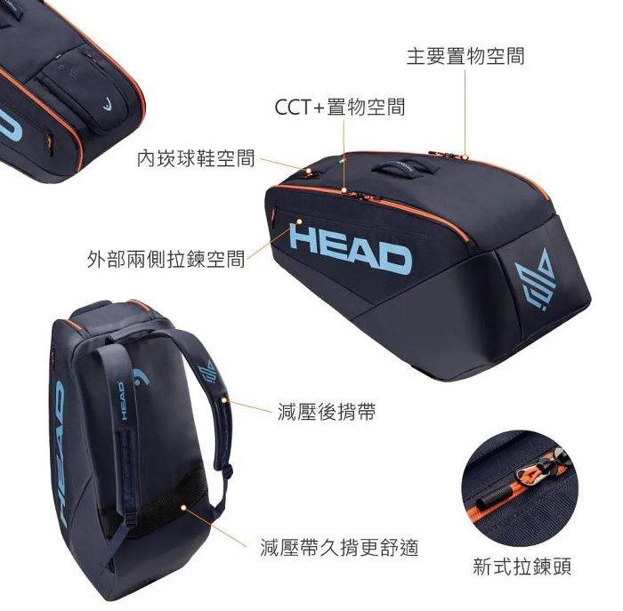 【曼森體育】HEAD Pro Racquet Bag L 9R 網球 球拍袋 海軍藍 9支裝 260116