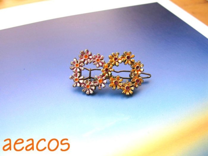 AEACOS 古董 古著 vintage retro 橘花 粉花 花圈 鮮豔可愛 髮夾 髮飾