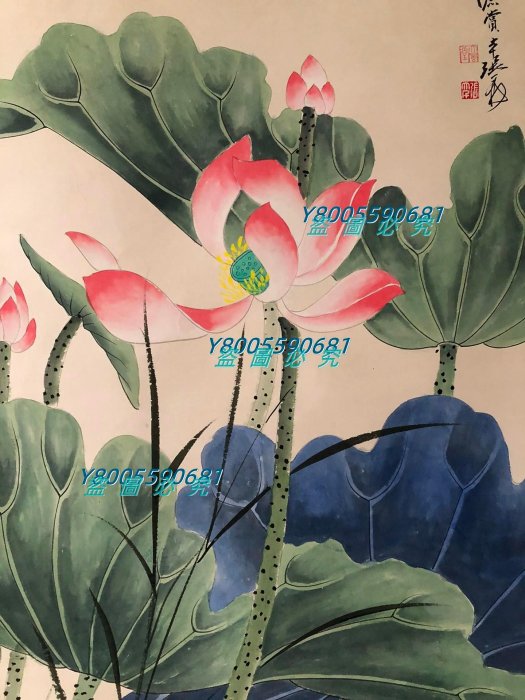 雜128【張大千】荷花，四尺手繪作品帶雜志書，裝裱好尺寸：202