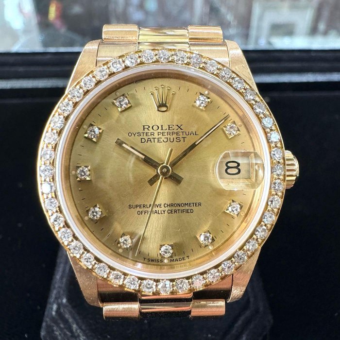 [正泰精品當舖]二手名錶GIA鑽石買賣 ROLEX 勞力士 68278 中型 鑽時標 鑽圈 黃18K金 另有 69173 68243紅寶 藍寶 原廠 多層鑽
