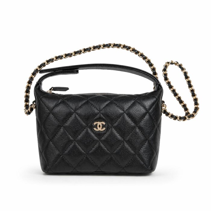 KÉSH 凱仕精品｜香奈兒 黑色金扣 迷你 HOBO 鏈帶飯盒包｜CHANEL Mini Hobo Bag【輕巧時髦．魚子醬牛皮】