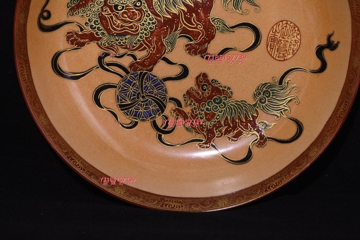 中国美術 古玩 大清乾隆年製 獅子紋様椀 木箱付き 清乾隆年制琺瑯彩描金獅子紋賞盤，4.5×20.5厘米??4385A013911 【錦繡