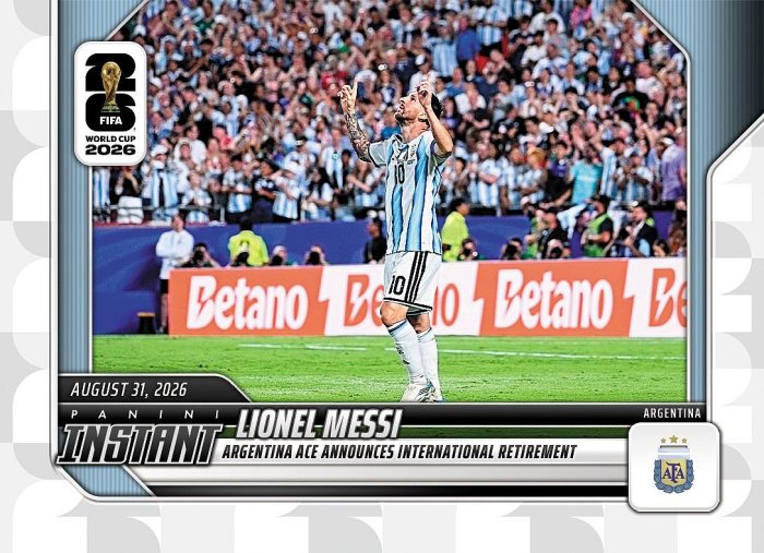《預購》阿根廷隊梅西Leonel Messi漂亮世界盃足球賽告別國際賽事阿根廷國家隊經典時刻紀念卡 2026 Panini Instant