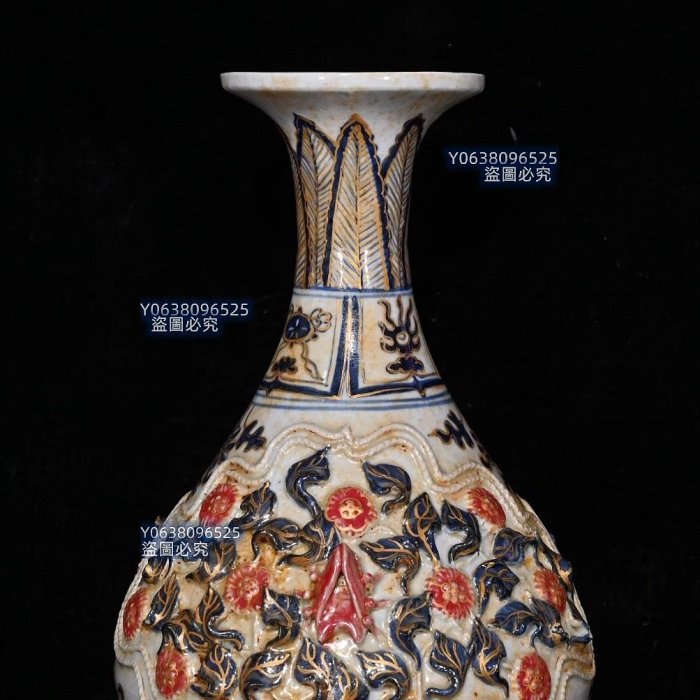 代白滸孤窯青花釉裡紅描金雕刻捏花玉壺春瓶（35×21cm）5001419 青花