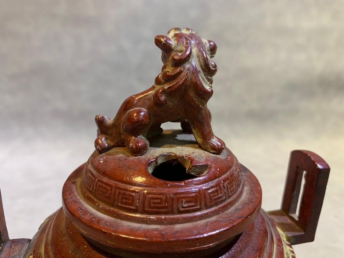 藏舊尋寶屋】老日本高岡銅器正晴堂作落款狛犬摘銅雕神龍香爐※0829459