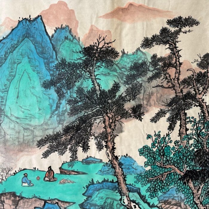 Z525【張大千】山水，四尺橫幅純手繪作品尺寸約：138x70厘米未裝裱，帶