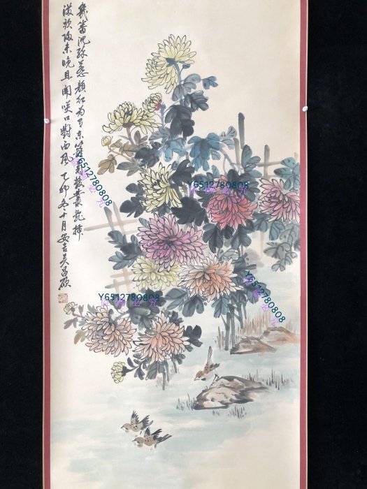 LL96【吳昌碩】花鳥，四尺手繪作品，精工裝裱，裝裱尺寸220*82cm左右畫