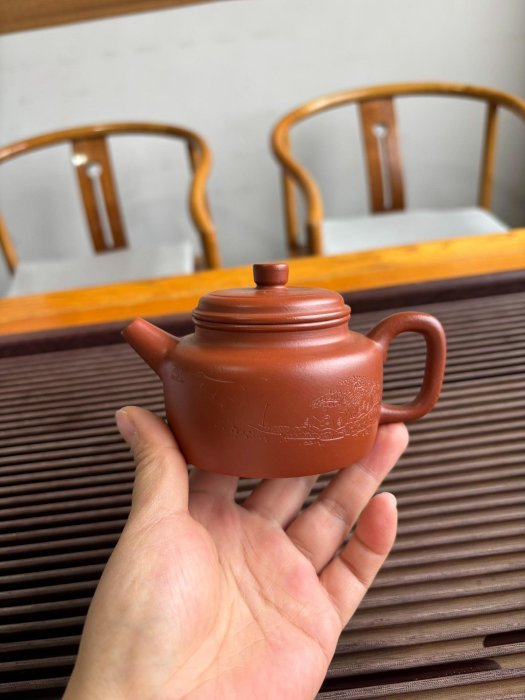 嚴選全新未使用正宗宜興紫砂壺德中壺朱泥製190CC七孔壺雲紋光滑易把玩