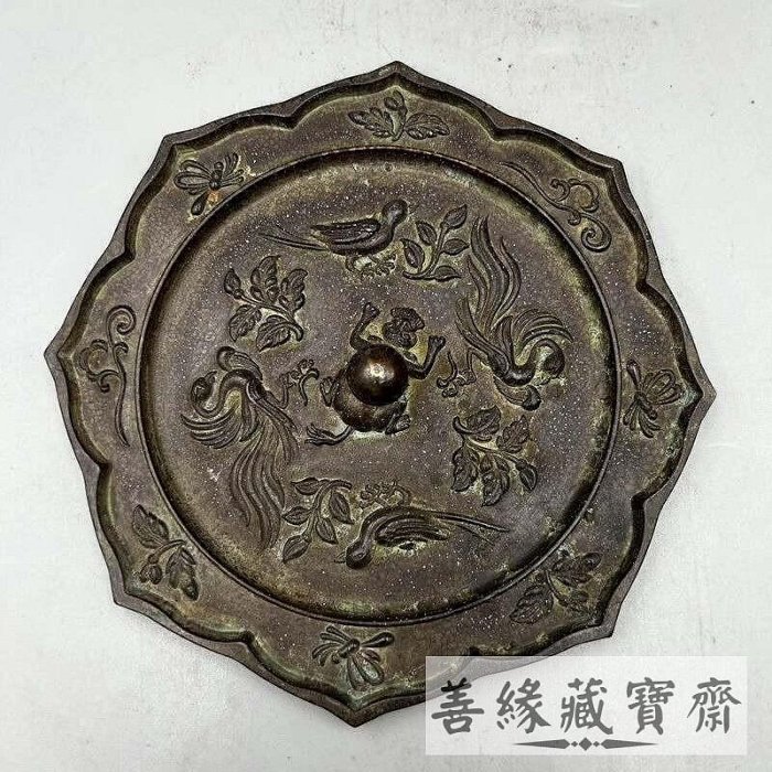 唐代銅鏡葡萄鏡四獸鏡古董收藏八角花鳥擺件銅器擺飾古玩藝術品歷史文物