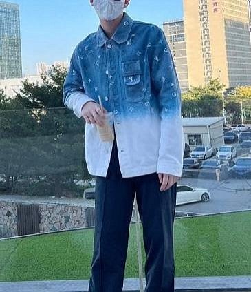 LOUIS VUITTON LV 淺藍色 漸層印花 牛仔襯衫型外套 L號 近全新