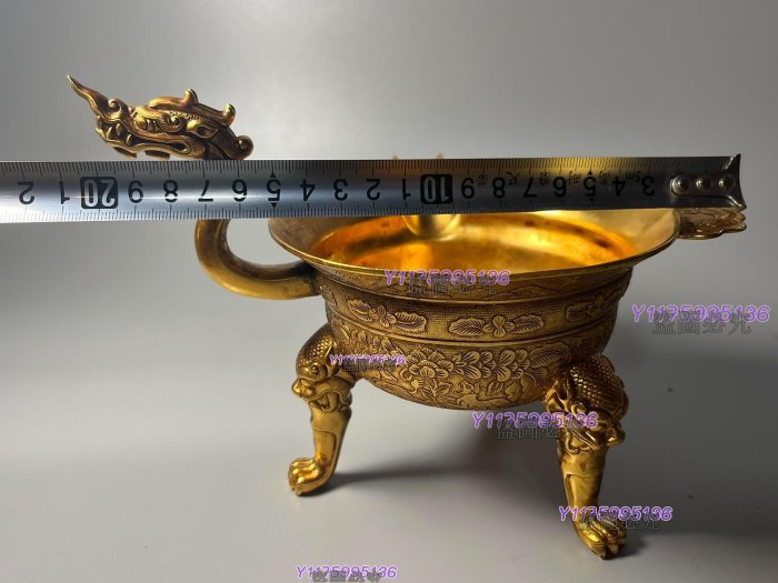 古玩大唐貞觀酒器唐代酒杯三足龍首鎏金杯金器收藏雜項銅鎏金擺件收藏老