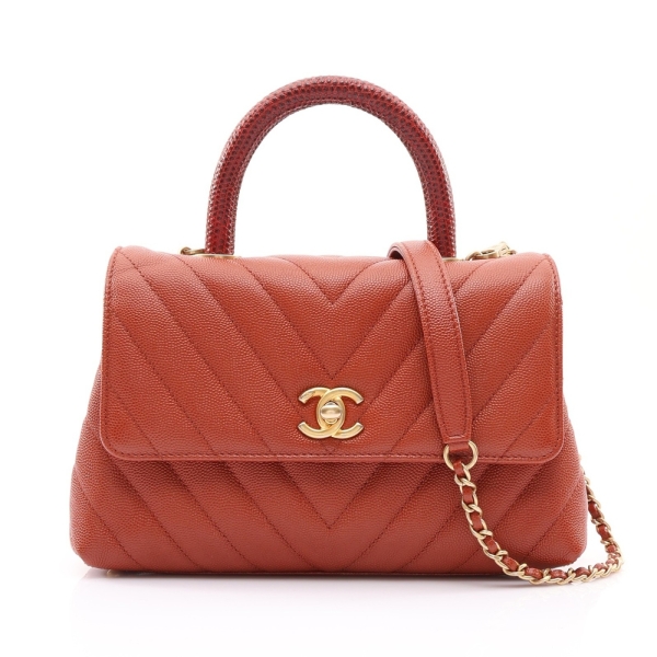 CHANEL 香奈兒 Mini Coco Handle 兩用包 泰奶色 荔枝紋 牛皮 蜥蜴皮 限定款 【二手名牌BRAND OFF】