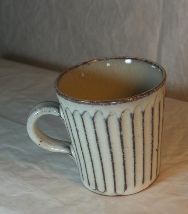 MARUI~信樂窯~3-3333~白釉彫~咖啡杯~馬可杯~330ml~日本製~8.5*9.0cm~超