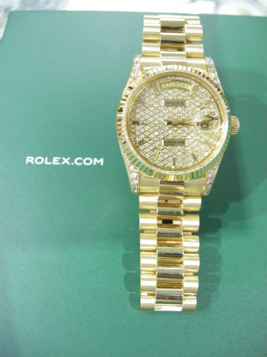 ROLEX 勞力士180(2)38/K金壳特定鑄造 稀少有錶耳鑲鑽精鑲滿天星鑽面 極美