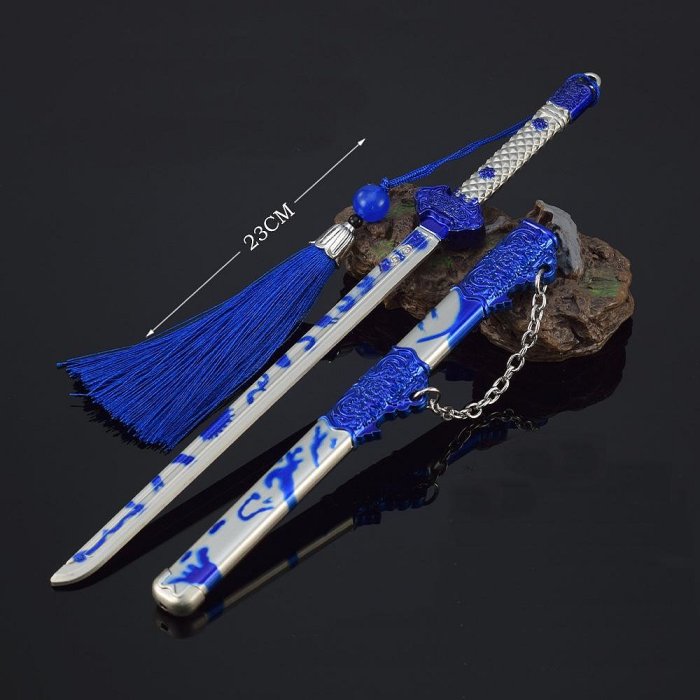 現貨- 送刀架】『 唐橫刀- 青花瓷』 23cm 鋅合金材質刀劍兵器武器模型