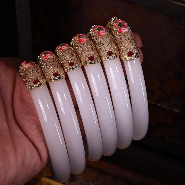 珍品舊藏收罕見清代宮廷御藏極品白玉金花絲手鐲工藝精湛款式精美古玩