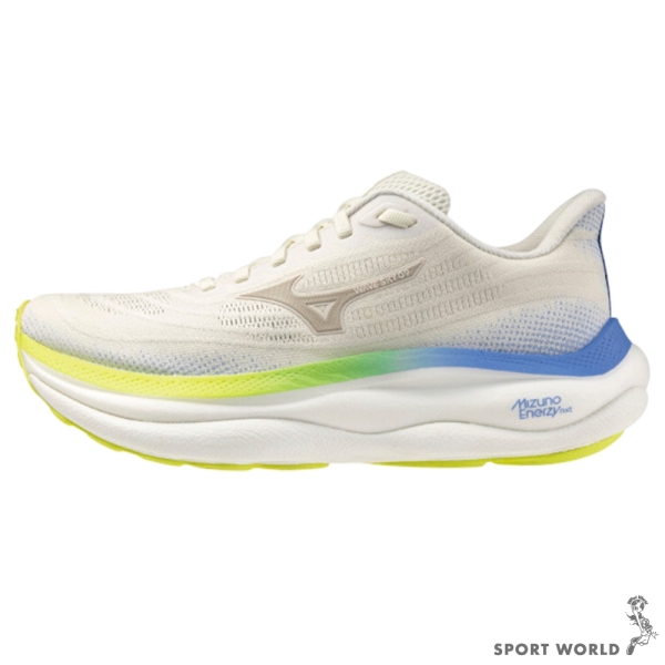 Mizuno 美津濃 慢跑鞋 女鞋 4E超寬楦 WAVE SKY 9 米黃藍【運動世界】J1GD251271