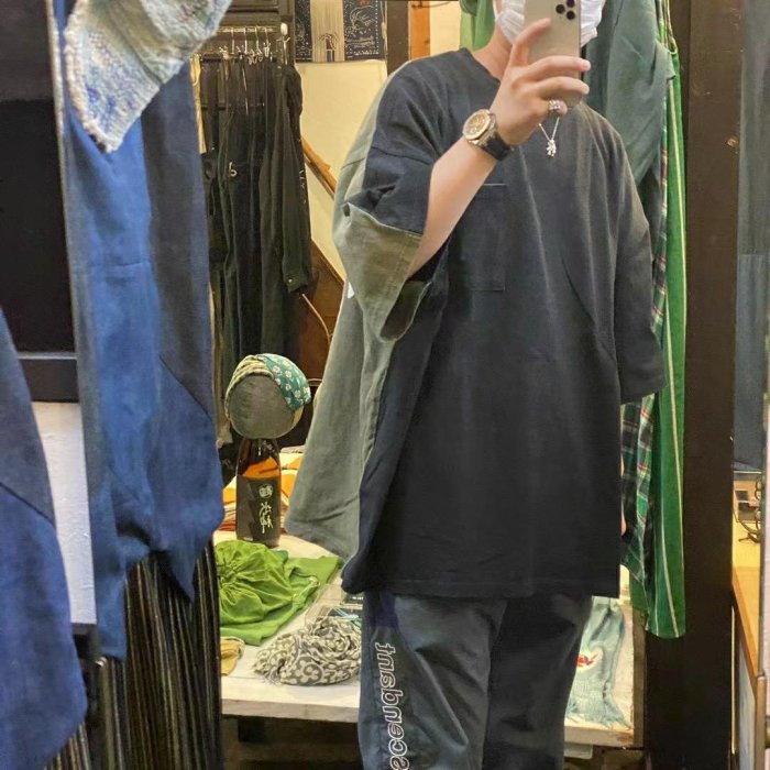 KAPITAL 平田和宏デザイン 天竺コットン 花柄刺繍 Tシャツ ブルー KAPITAL 平田和宏デザイン 天竺コットン 花柄刺繍 Tシャツ ブルー