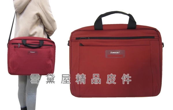 ~雪黛屋~KAWASAKI 檔案包中容量主袋+外袋共四層防水尼龍布可放A4資料夾14吋電腦套手提肩HKA120