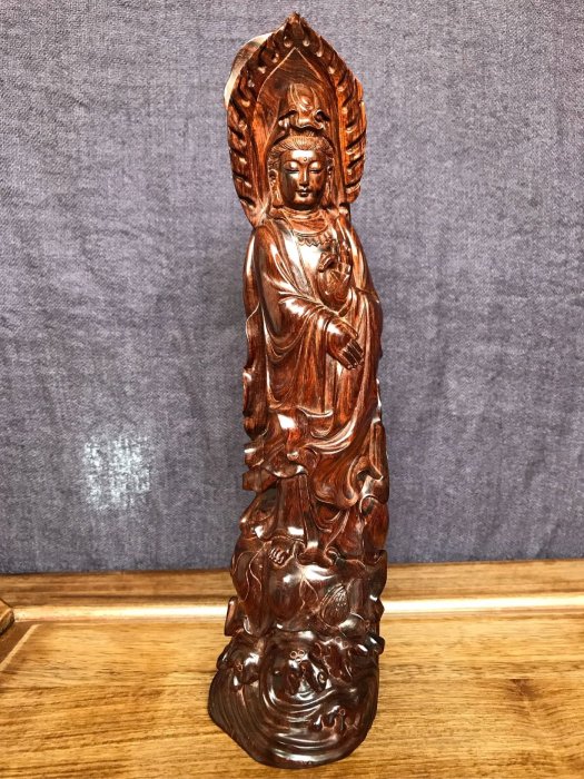 骨董*珍藏*花梨木精彫*文殊菩薩像】館藏珍品 古仏像 風水開運 置物 賞