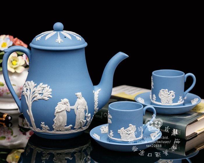 吉事達】英國瑋緻活Wedgwood Jasper碧玉浮雕希臘神話義式濃縮咖啡杯盤