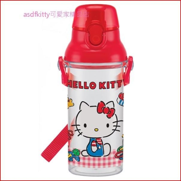 asdfkitty*KITTY透明紅格彈蓋直飲水壺-附背帶-480ML-PSB5TR-日本製