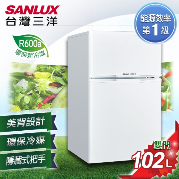 【SANLUX台灣三洋】102公升一級能效雙門定頻冰箱SR-C102B1