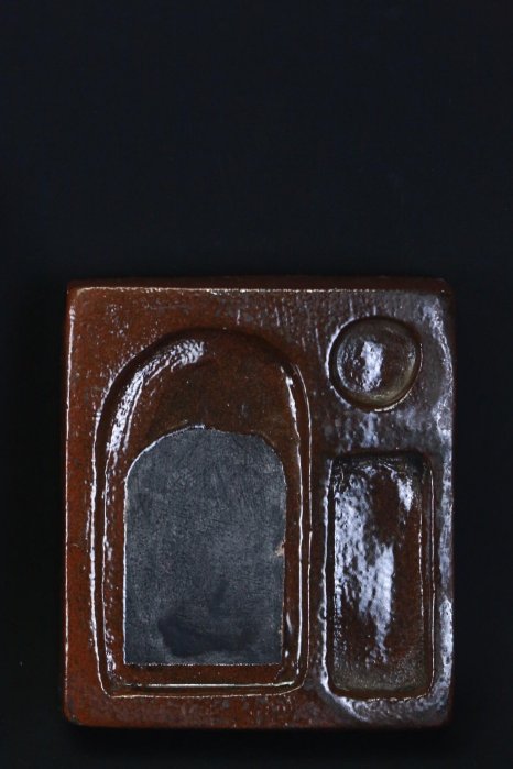 嚴選日本昭和時期陶瓷硯，兩用實用兼具美感11.4cm直徑陶硯磯頭文房具