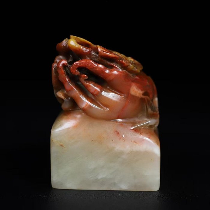 中國古美術舊藏壽山芙蓉凍石〈福壽綿長〉佛手印章吉祥雅印篆刻書道具
