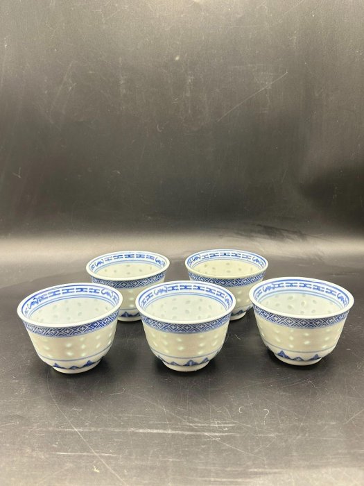 嚴選日本回流景德鎮青花玲瓏杯5只，Made in China底款，胎