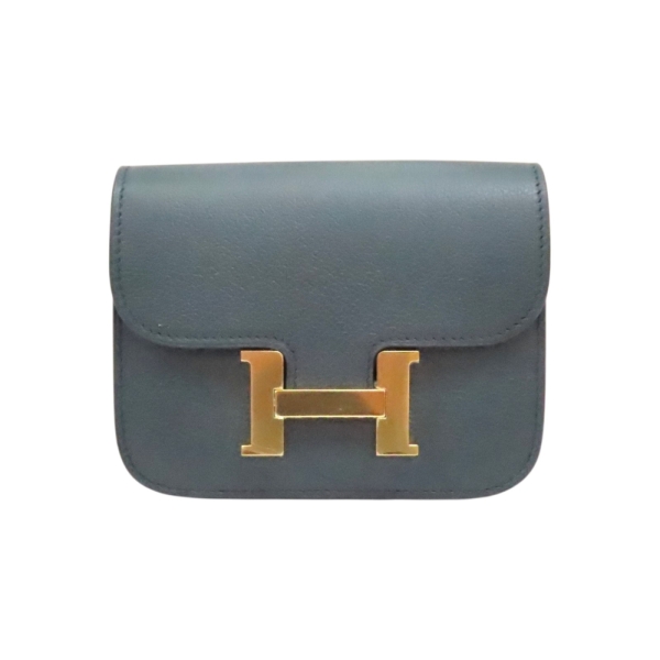 HERMES 愛馬仕 盧梭綠 Evercolor牛皮 Constance Slim 扣式 短夾 U刻 金釦 【二手名牌BRAND OFF】