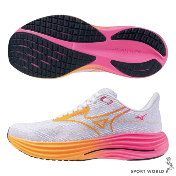 Mizuno 美津濃慢跑鞋男鞋女鞋花火限定款一般楦WAVE RIDER 29 白橘粉