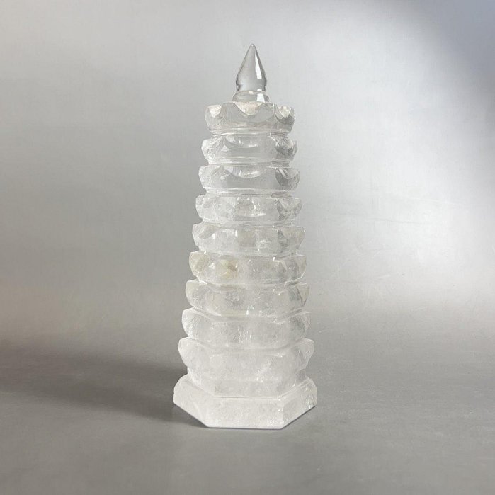 嚴選9層天然水晶文昌塔，晶體通透有棉，尺寸16.5×5.8cm，重量612g