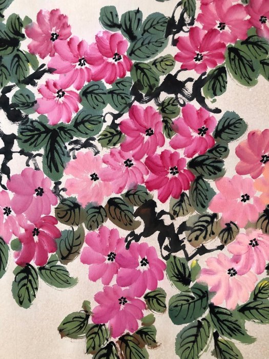 31【陳半丁】百花爭艷，橫幅四尺手繪作品，裝裱尺寸：184*86cm左右，畫