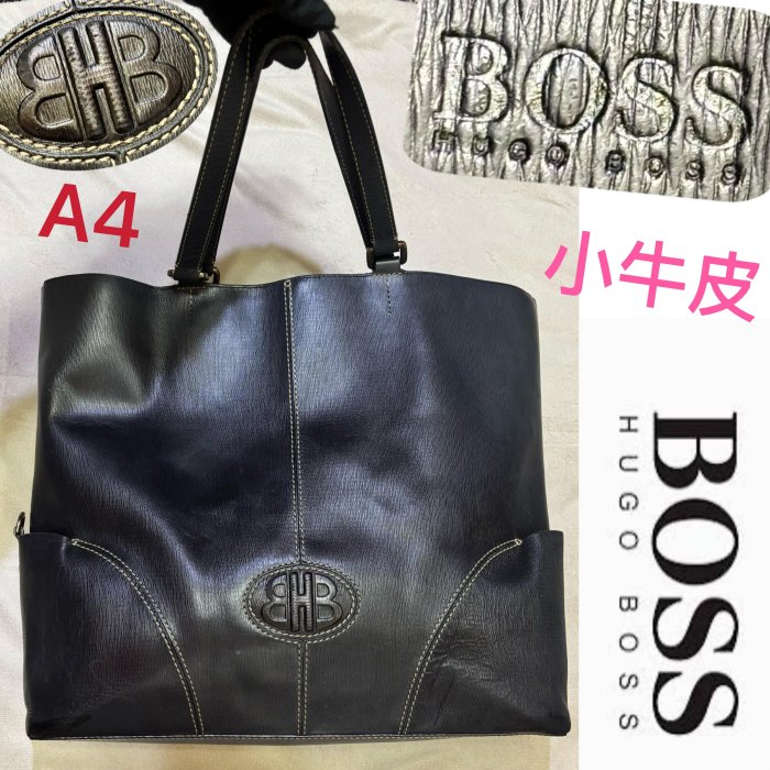 一元起標~ 正品 HUGO BOSS 小牛皮Tote側背包 牛皮公事包💼 真皮大方包 A4托特包 皮革肩背包 手提包 全皮精品包 波特包隨行包 ...