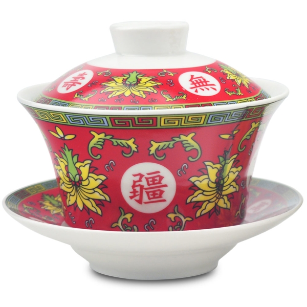 堯峰陶瓷】萬壽無疆系列三件式茶碗(紅黃)大款茶碗單入| 擺宴| 供奉