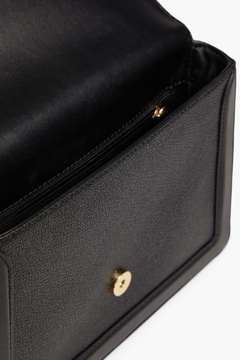 【Michael Kors】專櫃經典款 金屬LOGO荔枝紋牛皮翻蓋式斜背包(黑)