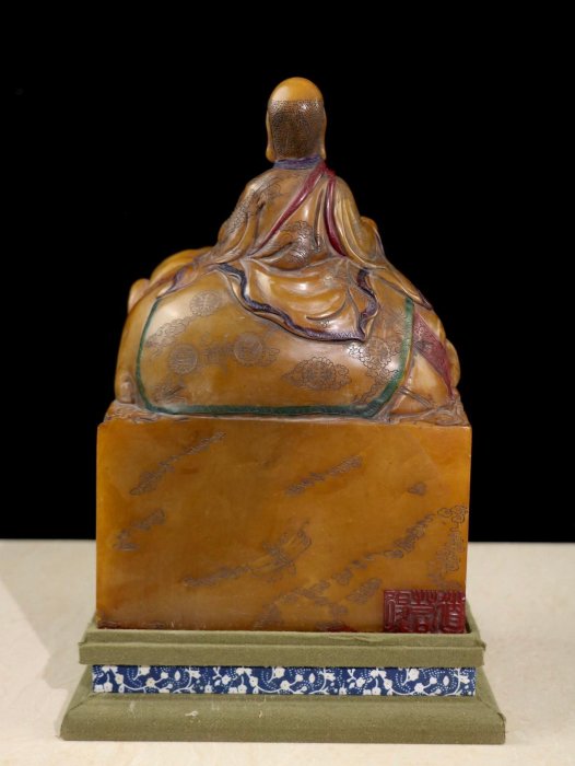 舊藏珍品田黃石硬料巧雕騎象達摩祖師閑章大擺超大石料精雕鏨刻【達摩