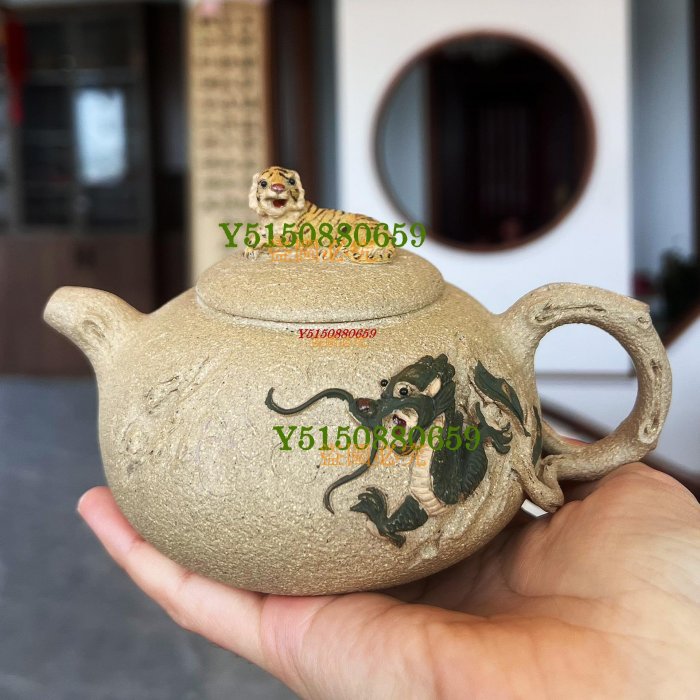 紫砂茶壺 臥虎蔵龍壺 宜興元坑紫砂 癸酉年1993年製 作家物 在銘 未使用美品 新品* *朱勤勇弟子*【宮燈壺】全手工原礦朱泥古法製紫砂茶壺