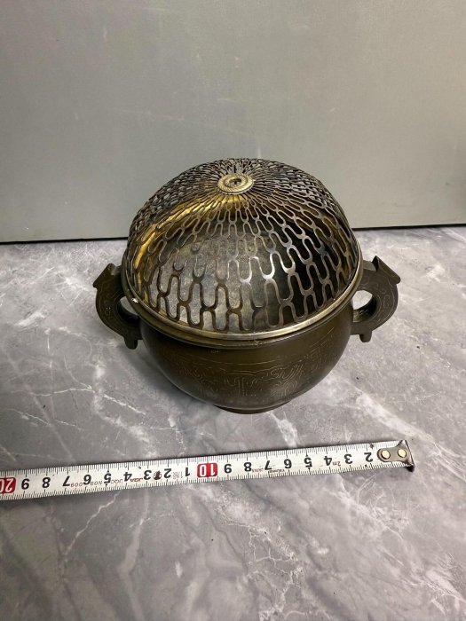 嚴選日本古董級香薰爐，雙耳帶蓋嵌銀藝品重97克，純銀打造包漿古雅