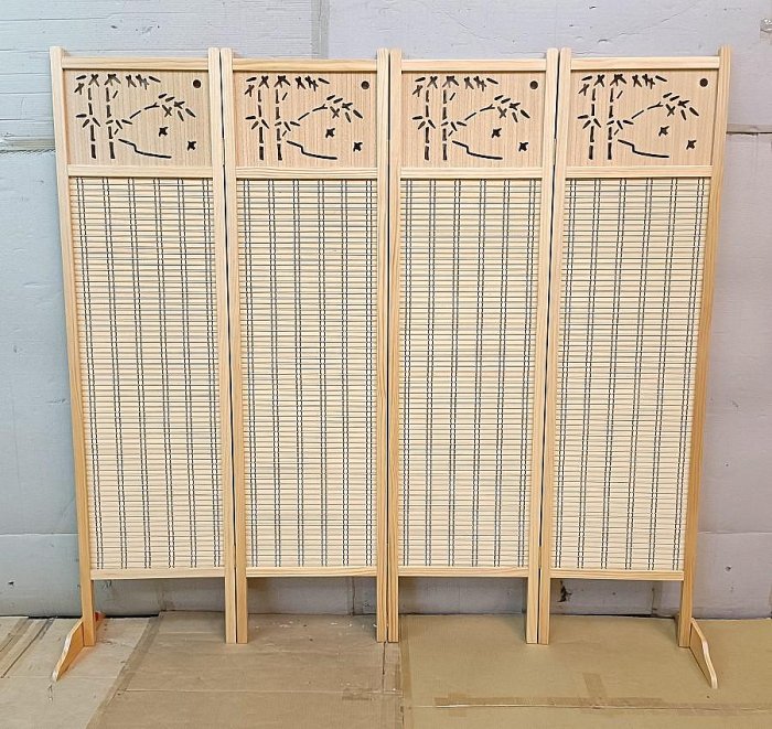 名佳利家具生活館】竹簾屏風(602) 竹片編織原木色實木框共4片裝附腳座