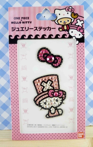 【震撼精品百貨】ONE PIECE&HELLO KITTY 聯名海賊王喬巴&凱蒂貓系列~亮鑽貼紙-KITTY蝴蝶結