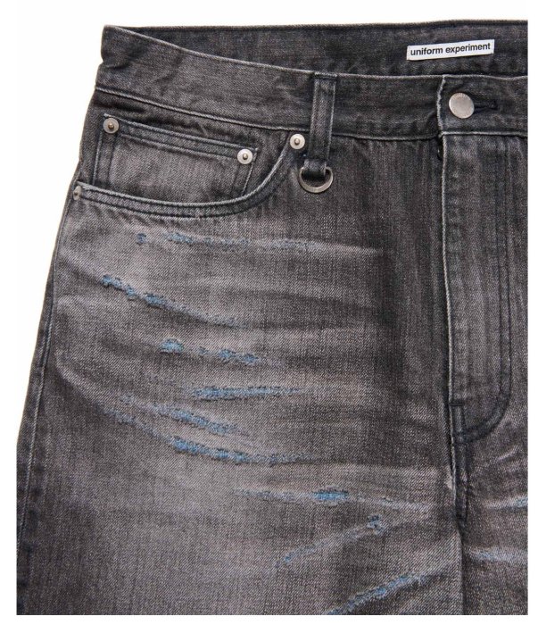 uniform experiment DAMAGED HEM TUCK WIDE STRAIGHT JEANS 破壞寬版