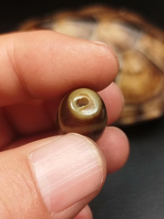 嚴選藏傳蓮花三眼天珠，瑪瑙原料，尺寸19.3X13，皮殻